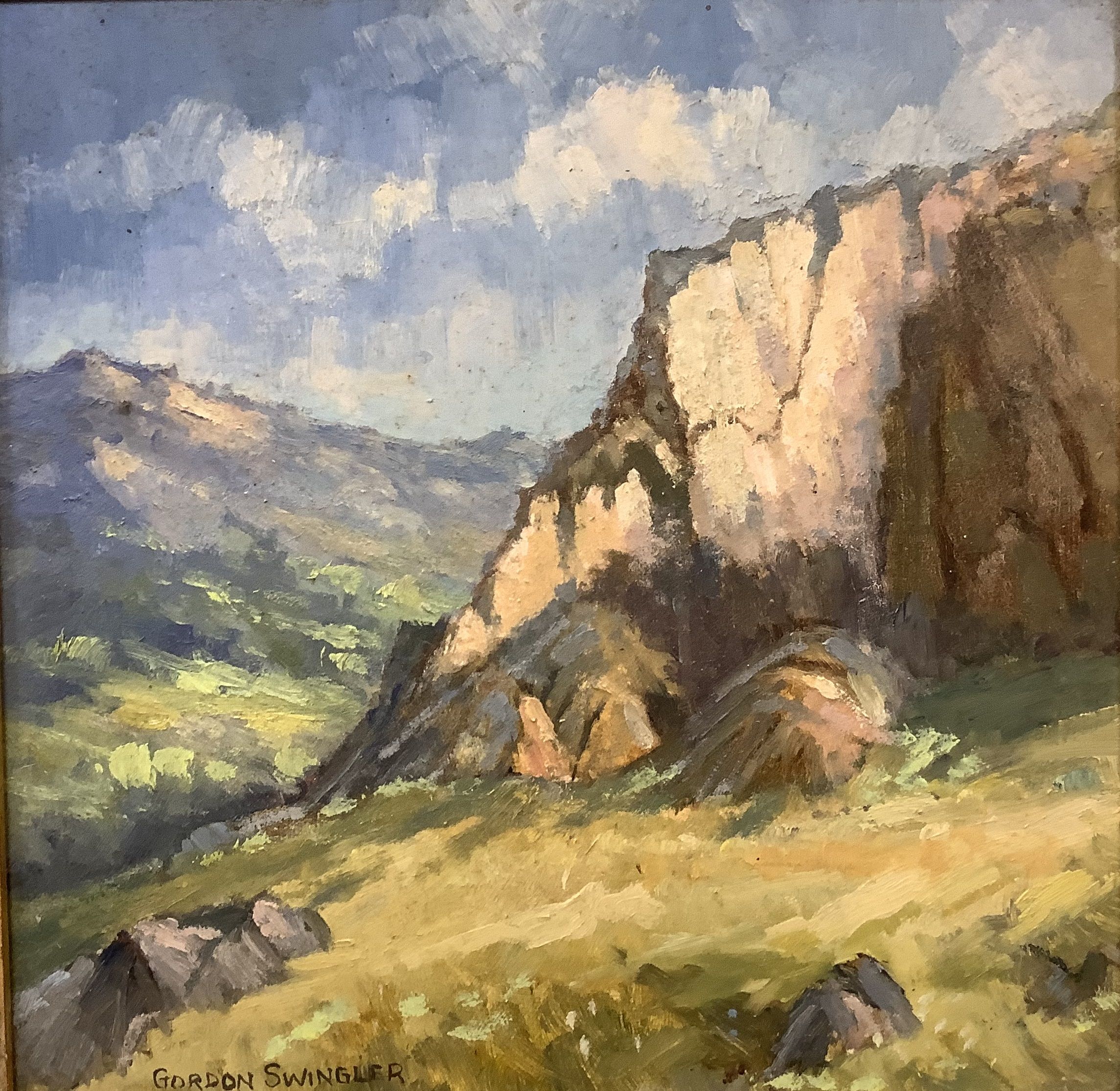 G Swingler oil, hill scene 29x29cm